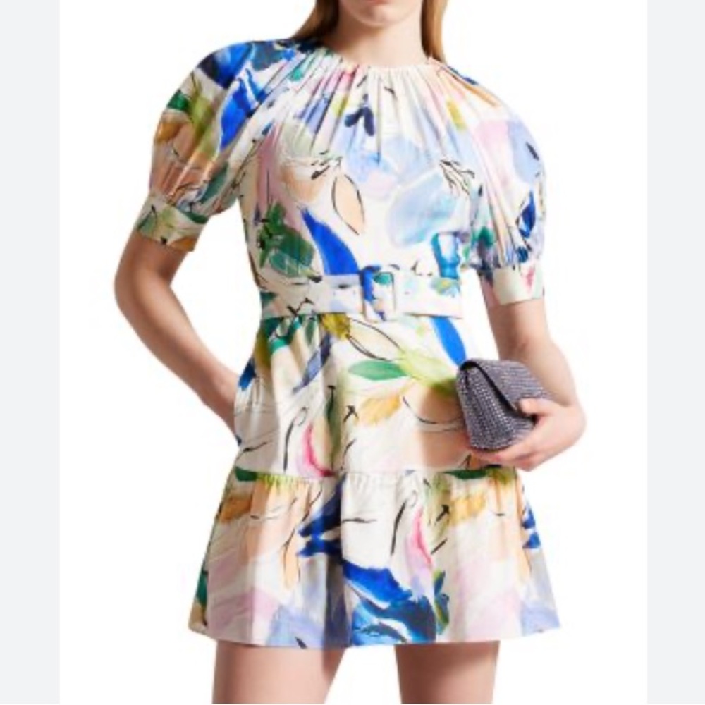Ted Baker Rita floral belted mini dress size 1 puff sleeve